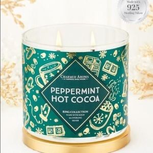 New Charmed Aroma PEPPERMINT HOT COCOA CANDLE - 925 STERLING SILVER RING Size 7